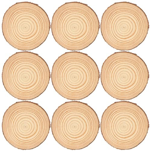 Holzscheiben, 9 Stücke Baumscheiben, Kleine Holzscheiben 4-5cm Durchmesser Ohne Loch, Klein Baumscheiben Rund zum Basteln, für DIY Handwerk, Weihnachten Dekoration, Dicke 0.5CM, Holzfarbe