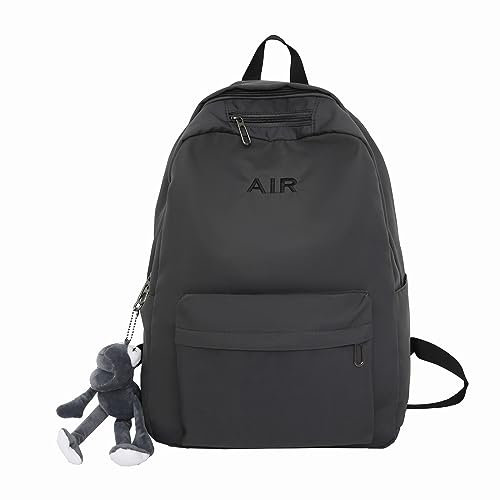 Proof Rucksack für Damen, Studentententasche, Studentenrucksack, einfacher Rucksack mit großer Kapazität, Rucksack mit niedlichem Anhänger, Schlafmatte, Schaumstoff, Schwarz , One size