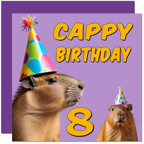 Geburtstagskarte zum 8. Capybara-Geburtstag – Cappy Birthday – 8 Jahre alt, acht