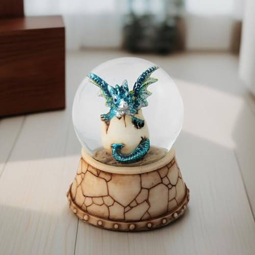 9,5 cm H Blauer Drache Baby schlüpft im Ei Tischplatte Glitzer Schneekugel
