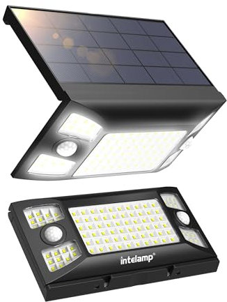 INTELAMP Solarlampen für Außen mit Bewegungsmelder, 2 Stück 1300LM Superhelle Solarlampe Außen Zwei Bewegungsmelder,180°3 Modi Solar Wandleuchte IP65 Wasserdichte für Garten Garage Wand Pathway