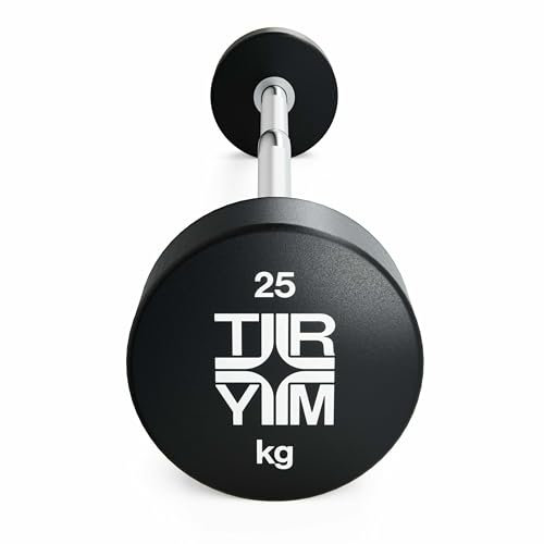 Trym SZ Stange mit Gewichten - Einzeln, 10kg bis 50kg, Gummiert, Kompakt, Grifflänge 89cm, Gerändelt, Rutschfest, Massiver Stahlkern - Curlstange, Langhantel, Kompakthantel, Langhantelstange, Gewichte