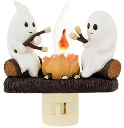 Teksome Geister-Lagerfeuer-Nachtlicht – 2024 Geister-Lagerfeuer-flackerndes Nachtlicht, niedliches Geister-Roasting-Marshmallows-Nachtlicht, Halloween-Nachtlicht für -Halloween-Dekoration