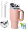 ZAKVOP Thermobecher mit Strohhalm, 1200ml Trinkbecher mit Deckel und Strohhalm, Isolierbecher mit Henkel, Kaffeebecher to Go Thermo für Kaltes und Heißes, Tumbler Cup Travel Mug mit 2 in 1Deckel
