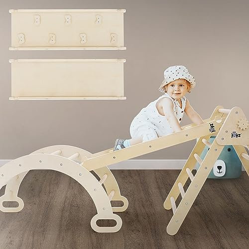 Joyz Toboggan pour Triangle d'escalade avec 7 Prises, Bois Naturel, Planche à Glisser, Rampe pour Arc d'escalade, Triangle Pikler, Jouet Montessori, Intérieur, Structure pour Bébé à Aartir de 1 an