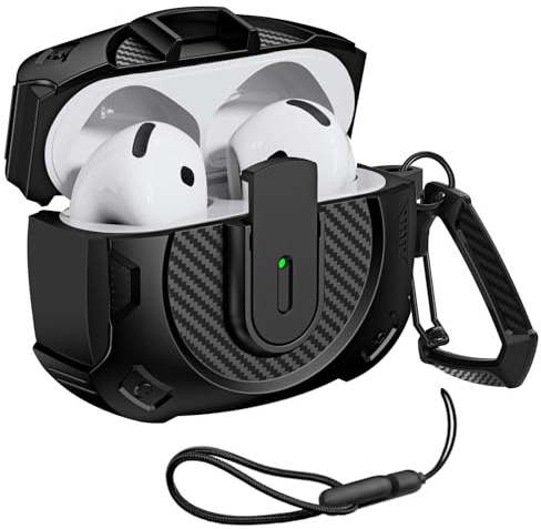 Custodia con lucchetto per AirPods 4 – Custodia antiurto con portachiavi per Apple AirPods 4a generazione (2024), supporto per ricarica wireless (nero2)
