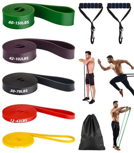 Resistance Bands, Widerstandsband Krafttraining, Resistance Bands Set mit 5 Widerstandsstufen, Pull Up Fitnessbänder mit Handgriffen, klimmzug Band für Kraftraining, Training, Physiotherapie, Yoga