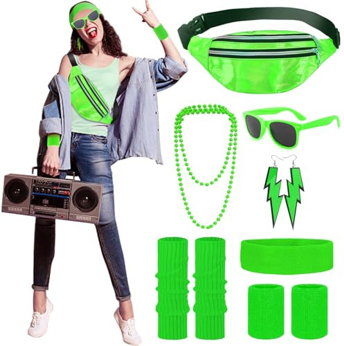 90er 80er Jahre Outfit Damen Herren Accessoires Mottoparty Neon Bauchtasche Stirnband Beinwärmer Armbänder Brille Ohrringe 80er 90er Jahre Accessoires Kostüm 80er Jahre Kleidung Damen Herren Karneval