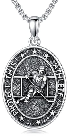 ROMANTICWORK Hockey Kette 925 Sterling Silber mit Hockey Medaillen Anhänger Halskette Eishockey Schmuck Geschenk für Herren Damen Hockeyspieler Athleten Sportliebhaber Sportfans