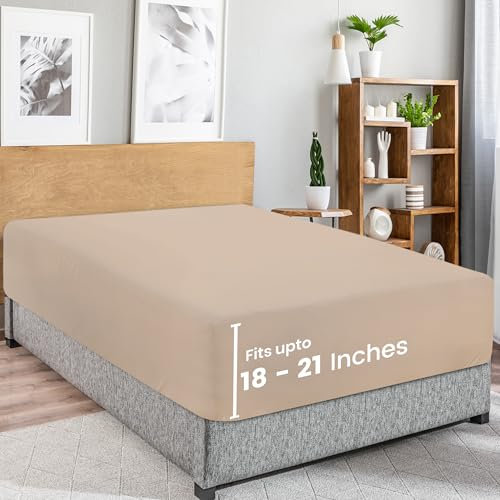 Utopia Bedding Spannbettlaken Queen – Extra Tiefe Tasche – 53 cm Tiefe – Weiche Mikrofaser – Schrumpf- und farbbeständig – Pflegeleicht – Nur 1 Spannbettlaken (Beige)