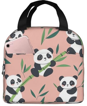 Mexpekil Lunch Bag for Travel Work Picnic, Cute Panda and Bamboo Reusable Bento Box Lunch Tote Bag, Handbags Case High Capacity for Kids and Adults