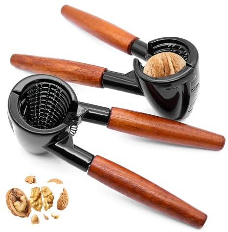 ZHIYUQL® 2 Stück Nussknacker Walnüsse mit Rutschfestem Holzgriff, Walnuts Nutcracker Aluminium Nußknacker für Walnüsse Nusszange Walnussknacker