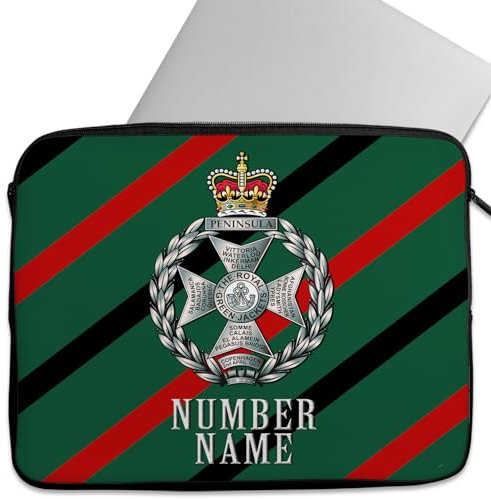Personalised Royal Green Jackets Laptop Sleeve Case Military iPad Case British Army Zip Pouch Protective Carry Travel Bag Gift Dad Grandad Birthday Gift (Large - 14 - 15.6)