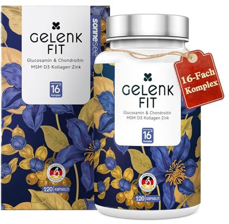 Gelenk-Komplex 16-fach – mit Glucosamin, Chondroitin, MSM, Kollagen, L-Methionin, Vitamin D3 & K2, Zink und Kurkuma – für eine normale Kollagenbildung – Sonnesee