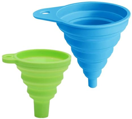 AEIOPRS Set di 2 imbuto pieghevole Imbuto da cucina in silicone portatile per trasferimento liquidi blu verde