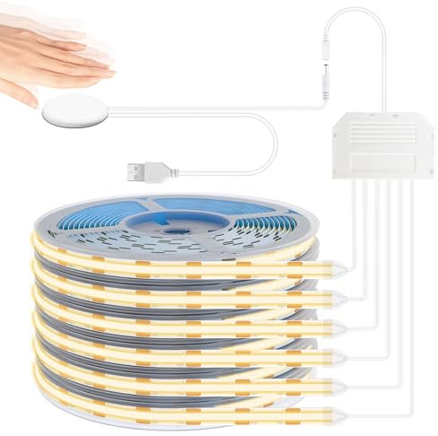 Lichaser USB COB LED Streifen 2M, 6 Rollen 5V LED für Akustikpaneele Warmweiß Berührungsempfindliche Dimmschalter, COB Strip für Akustikpaneele Beleuchtung, Schrank, Küchen, Wandpaneele, Regal