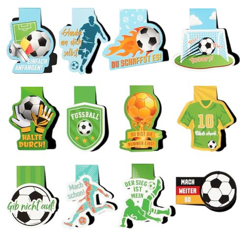 MEJOSER 12 Stück Lesezeichen Magnetisch Kinder Fußball auf Deutsch Inspirierend Schultüte Adventskalender Füllung Einschulung Geschenk Junge Fussball Geschenke Jungen Party Mitgebsel Magnetlesezeichen