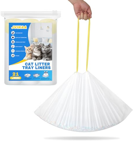 Jvikaa Heavy Duty Cat Litter Box Liners - Leak-Proof Bags with Drawstrings, Scratch Resistant for Trays/Boxes/Mats/Bins (79X45.7cm, 21 Pack)