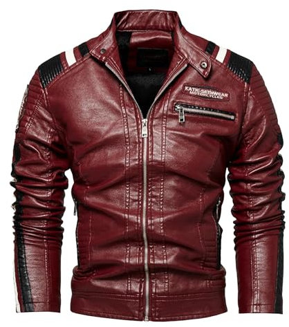 Giacca di Pelle Uomo, Giacca da Uomo in Similpelle con Collo Alto di Transizione Matelassee Moto Pilota Zippato Cerniera Casual Giubbotto Uomo Moto Giacca Uomo Mezza Stagione Chiodo Pelle Uomo