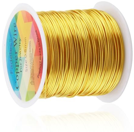 Crafting Wire for Jewellery Making, 0.8mm Gold Wire Bracelet Jewellery Wires Copper Beading Craft Wires Jewellery Making Supplies for Jewelry Making Crafts Handmade DIY - 25M/Gold