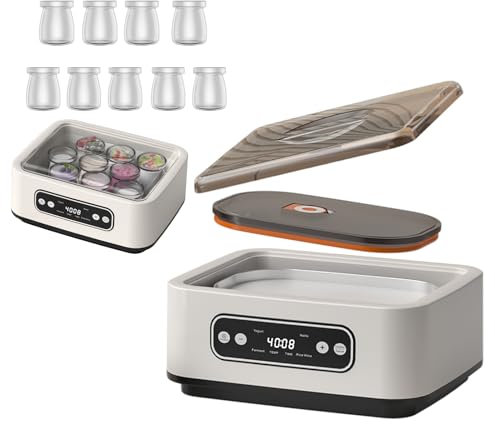 Vtizikl Yaourtière électrique, yaourtière numérique de 1600 ml avec 9 pots, contrôle du temps et de la température réglables, machine à yaourt multifonction pour faire du yaourt, des desserts sains