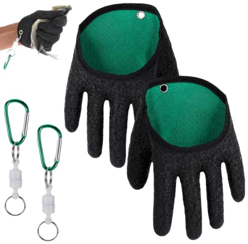 Jeqqinuz 1 Paar Angelhandschuhe Angelzubehör Hecht Handschuhe, Stichfest Anti Schnitt Bissfeste Handschuhe, Wasserdicht mit 2 Magnetic Buckle Angelzubehör für Wels Angeln, Hecht, Zander