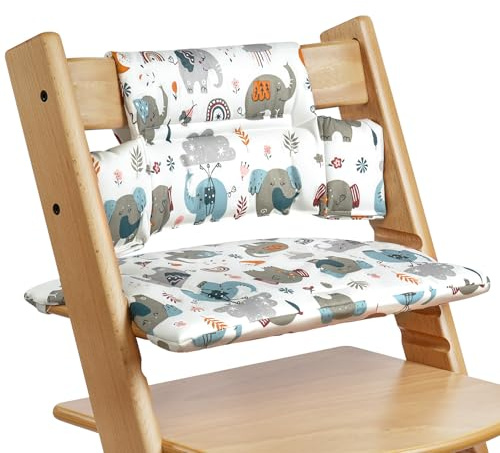 Vicloon Hochstuhl Sitzkissen für Stokke, 2-teilig Rutschfest Kissen Sitzbezug Hochstuhlauflage, Weiches Hochstuhlkissen, Abnehmbar, Leicht Reinigung und Befestigen -Elefant