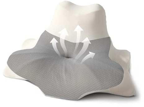 OKYUK 4 in 1 Nackenkissen Ergonomisch mit Zwei-Zonen-Design, Memory Foam Kissen mit Abnehmbarer Kissenbezug für Seiten Rücken & Bauchschläfer (Grau-weiße)