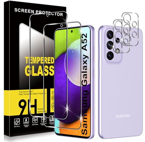 ZhuoFan 2 Stück Schutzfolie für Samsung Galaxy A52, A52 5G, A52S 5G für Panzerglas, und 2 Stück Kameraschutz, 9H Härte Ultra HD Klar, Anti- Kratzer Bläschenfrei Displayfolie Displayschutz