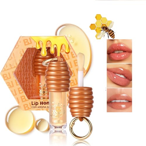 Grospe Honey Lip Oil with Key Chain, Hydrating Lip Gloss & Balm, Long-lasting Clear Golden Glow Oil with Vitamin E, High Shine Smooth Finish Nourishing Moisturiser for Dry Lips for Women Girls