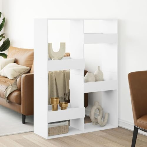 mtlskopl Raumteiler Regal Weiß 100x33x135 cm, 6 Fächer, Holzwerkstoff, Standregal, Küche Büro Wohn- Schlafzimmer