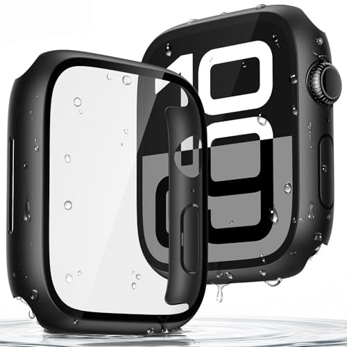Recata wasserdichte Schutzhülle für Apple Watch Series 9/8/7 45mm | 2 Stück Harte Hülle mit Gehärtetem Glas Displayschutz für S9/S8/S7, Ultradünne, Kratzfeste und Stoßfeste, Schwarz