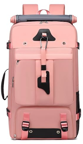 JIABAOZ Zaino da Viaggio Trekking Impermeabile Grande per Uomo Donna, Grande Borsone da Viaggio 60 80L, Borsone 2 in 1 Convertibile con Scomparto Scarpe per Viaggi, Montagna, Campeggio (Rosa,80L)