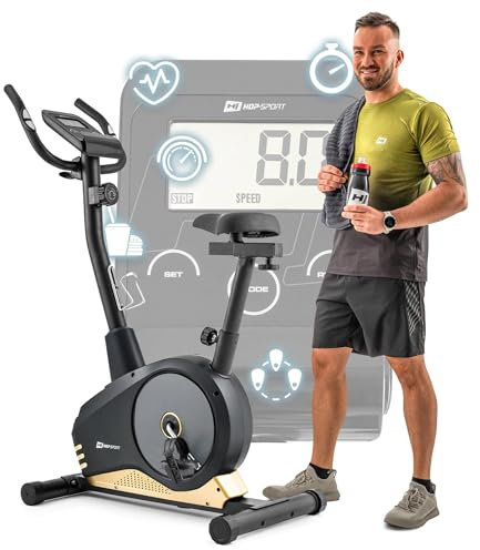 Hop-Sport Heimtrainer Fahrrad Spark - Hometrainer mit Pulssensoren & Computer, Ergometer mit 8 Widerstandsstufen und max. Benutzergewicht 120kg Gold
