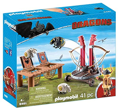 PLAYMOBIL DreamWorks Dragons 9461 Dragon Racing: Grobian mit Schafschleuder, ab 4 Jahren