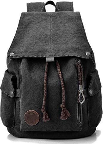Canvas Leinwand Rucksack Vintage für Outdoor Camping Außflug Sports Universität Rucksack Wanderrucksack Schultasche Schulrucksack Herren Damen Mädchen Jungen Teenager Rucksäcke (schwarz)