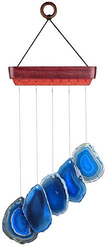 KYEYGWO Blau Achat Scheiben Geode Windspiel Sun Catcher KristallsteinGlockenspiel Artwork für Hausgarten Dekoration 35-50 cm
