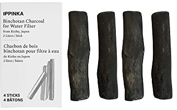 Binchotan Charcoal from Kishu, Japan - Water Purifying Sticks for Great-Tasting Water, 4 Sticks, Each Stick Filters up to 2 Liters of Water