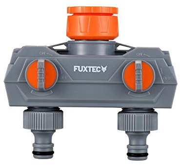 Fuxtec 2-Wege-Verteiler FX-2WVT1 Anschlussmöglichkeit für 2 Geräte an einen Wasserhahn, Wasserdurchfluss regulier- und absperrbar