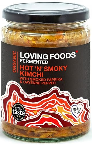 Loving Foods *Organic & Made in the UK* Hot 'n' Smoky Kimchi (475g) Raw, Unpasteurised & Bursting with Beneficial Live Bacteria (6 x Jars)