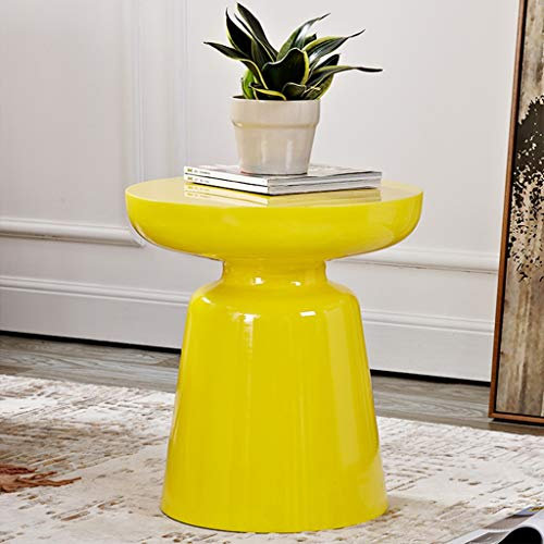 LZG Kleine runde Eisen Beistelltisch Glossy Wohnzimmer, Accent Metall Beistelltisch Schlafzimmer, Couchtisch Ecktische for kleine Räume, Bar Decor (Farbe : Gelb)