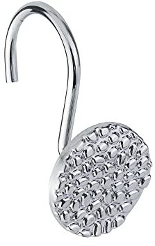 Splash Home Dekorative Duschvorhanghaken, rostbeständige Metallvorhangringe, für Badezimmerstange und Vorhangbügel, Kieselstein-Design-Ringe, 12er Set - Chrom