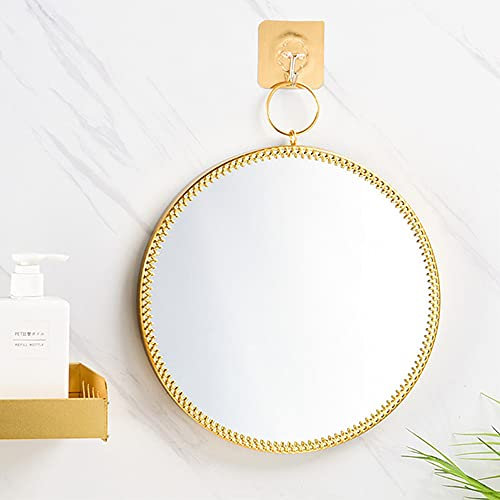 Hosoncovy Metallrahmen Runder Spiegel Hängen Dekorativ für Make-up und Kosmetik - Badezimmer, Wohnzimmer, Schlafzimmer (Gold)