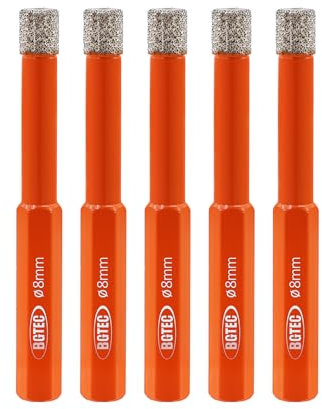 BGTEC Brocas de Diamante en Seco con Vástago Hexagonal para Baldosas de Porcelana, Cerámica, Mármol, Ladrillo, 5 piezas de Diámetro 8 mm