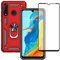 Yiakeng Funda Huawei P30 Lite / P30 Lite New Edition Carcasa con Protector Pantalla Cristal Templado, Silicona Armor Case con Kickstand para Huawei P30 Lite (Rojo)