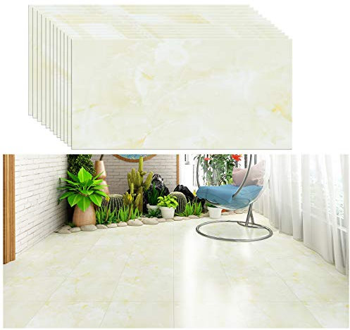 VEELIKE Yellow Floor Vinyl Sticker Tiles Waterproof for Bathroom Flooring Sticker Tiles Peel and Stick Self-adhesive Kitchen Floor Decal Sticker Home Decoration Easy to Install 12 Pieces 60cm x 30cm