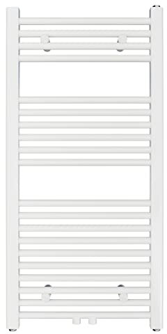 Aquabad Badheizkörper Virgo | Grösse: 50 x 100 cm | Heizleistung 352 Watt | Farbe: Weiß | Mittelanschluss 50mm | Handtuchhalter, Handtuchwärmer