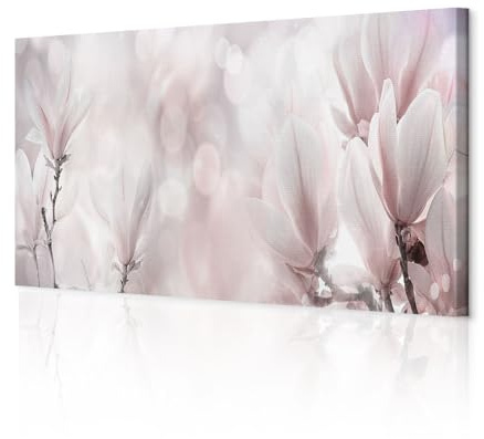 decomonkey Bilder Blumen Magnolie 135x45 cm 1 Teilig Leinwandbilder Natur | Strukturleinwand, Holzkeilrahmen, Bild auf Leinwand, Wandbild, Kunstdruck, Wanddeko, Wohnzimmer, Wanddekoration