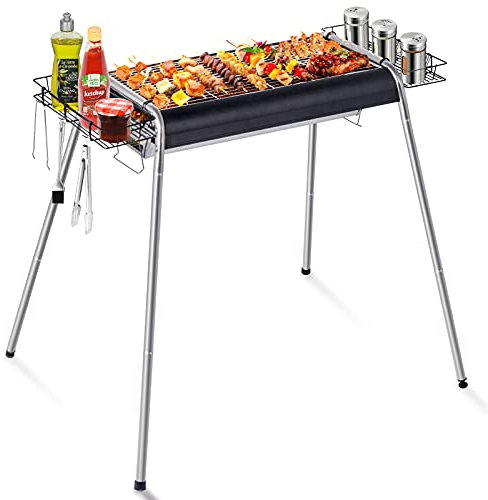 VAZILLIO Holzkohlegrill Edelstahl Picknickgrill Grill Holzkohle Tragbarer Grill Einstellbarer Höhe Campinggrill Outdoor Grill BBQ Für 5-10 Personnes