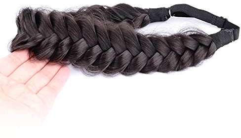 BOBIYA Unordentliches Breites 2 Stränge Kunsthaar Geflochtenes Stirnband Geflochtene Zöpfe Elastisches Stretch Zopf Stirnband für Frauen Mädchen (Tiefbraun)